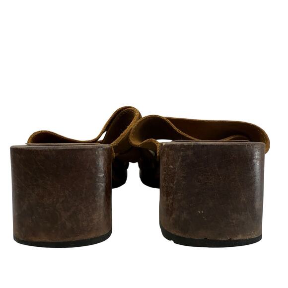 Candies Chunky Sandals Size 7 Vintage Y2K Wooden Clog Platform Camel Tan Leather - Picture 3 of 9